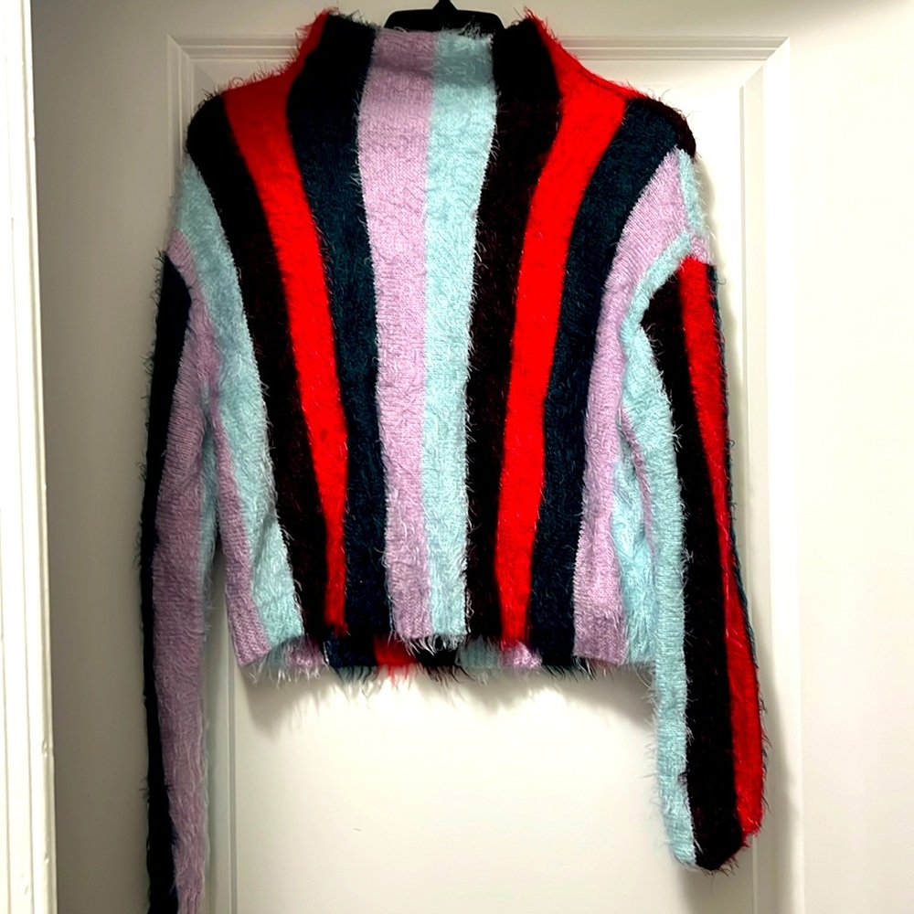 Blank NYC Color Block Fuzzy Cropped Sweater
